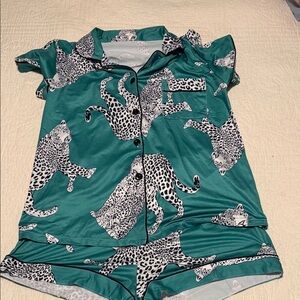 Leopard Print Pajamas - Green